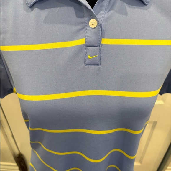 Nike Dri Fit Golf Striped Women’s Polo Collar Button Logo Sz Large - Picture 3 of 6